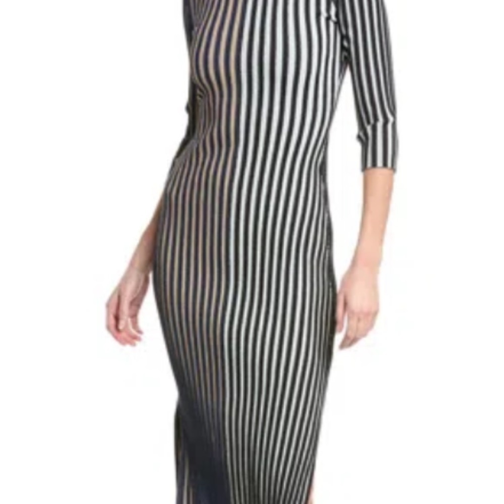 Marimekko Striped Navy Blue and Beige Women's Sweater Dress Large